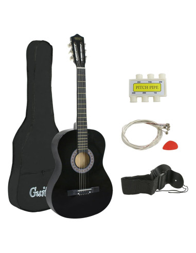 Guitarra acústica ZENY 38" negra para principiantes con estuche