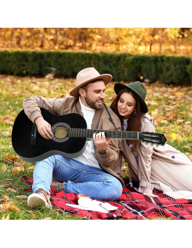 Guitarra acústica ZENY 38" negra para principiantes con estuche