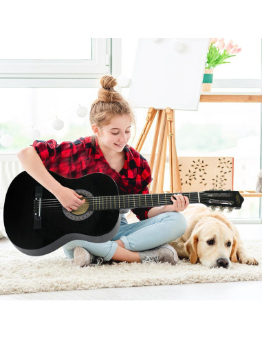 Guitarra acústica ZENY 38" negra para principiantes con estuche