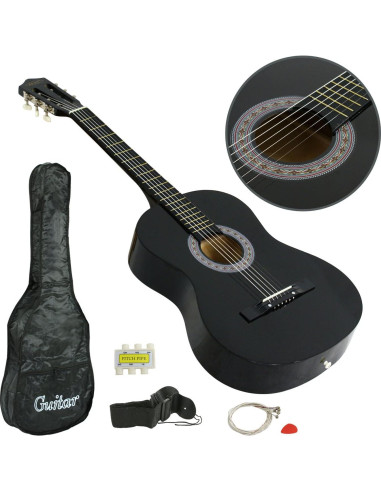 Guitarra acústica ZENY 38" negra para principiantes con estuche