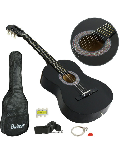 Guitarra acústica ZENY 38" negra para principiantes con estuche
