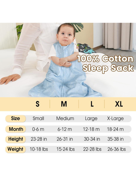 Saco de Dormir para Bebés PHF 100% Algodón Orgánico 0-6 Meses