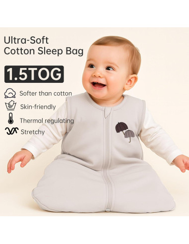 Saco de Sueño para Bebés YOHKOH Gris 0-6 Meses 1.5 TOG