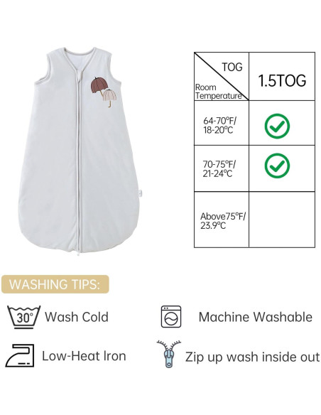 Saco de Sueño para Bebés YOHKOH Gris 0-6 Meses 1.5 TOG