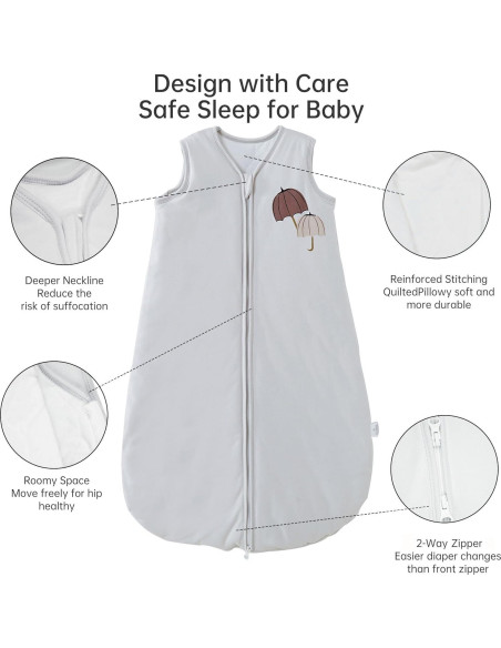 Saco de Sueño para Bebés YOHKOH Gris 0-6 Meses 1.5 TOG