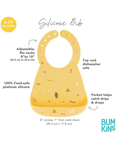 Babero de Silicona Bumkins para Bebés 6-24 Meses - Equipo de Camping
