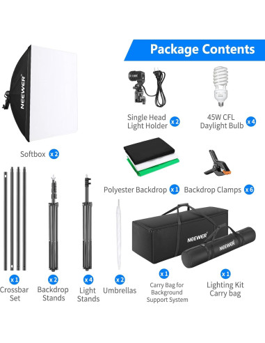 Kit de Iluminación Fotográfica NEEWER NK100 con Fondos y Soportes