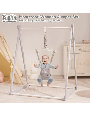 Saltador de Madera Montessori FUNLIO Ajustable 6-36 Meses - Gris