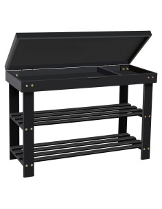 Banco para Zapatos BAMBUROBA de Bambú 3 Niveles Negro