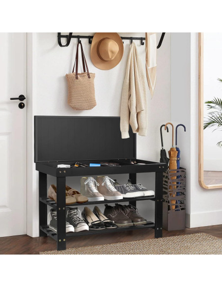 Banco para Zapatos BAMBUROBA de Bambú 3 Niveles Negro