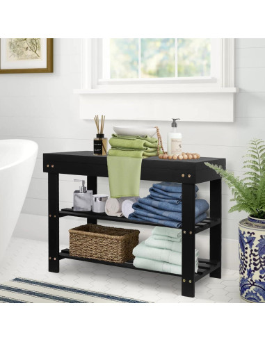 Banco para Zapatos BAMBUROBA de Bambú 3 Niveles Negro