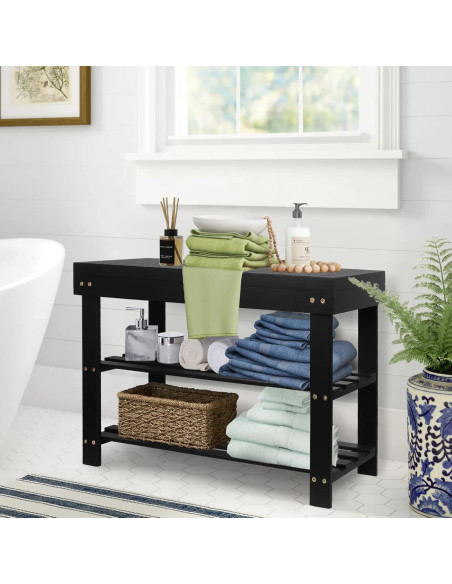 Banco para Zapatos BAMBUROBA de Bambú 3 Niveles Negro