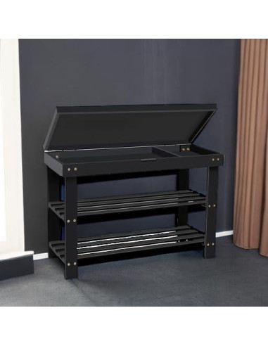 Banco para Zapatos BAMBUROBA de Bambú 3 Niveles Negro