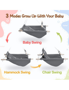 Columpio para Bebés Gladswing Gris Oscuro, 3 Modos, Arnés 5 Puntos 2