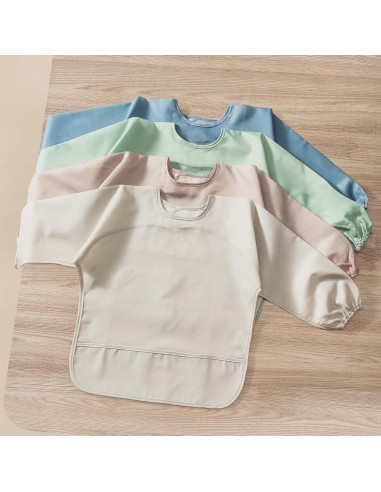 Paquete de 4 Baberos de Manga Larga Impermeables para Bebé 6-24 Meses