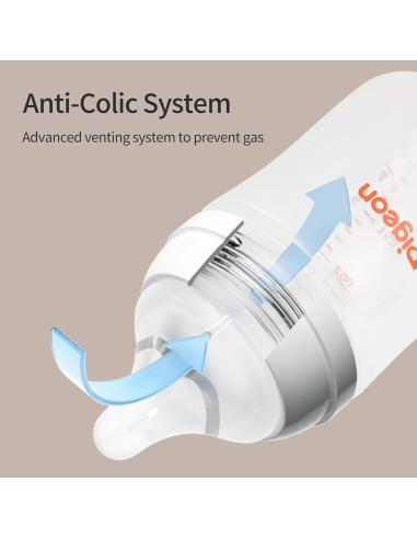 Botella de Lactancia Pigeon Cuello Ancho 330ml Anti-Cólicos Pack 3