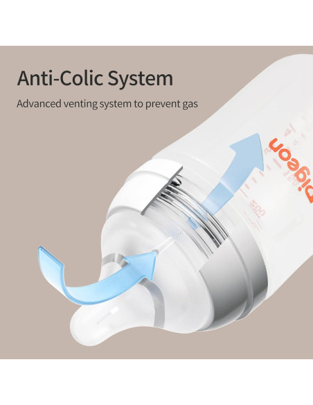 Botella de Lactancia Pigeon Cuello Ancho 330ml Anti-Cólicos Pack 3