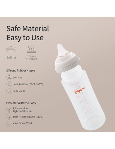 Botella de Lactancia Pigeon Cuello Ancho 330ml Anti-Cólicos Pack 3