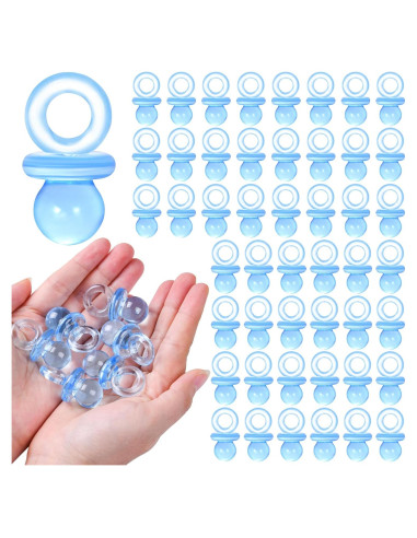 48 Chupetes Acrílicos Azules para Baby Shower - 4.45 cm