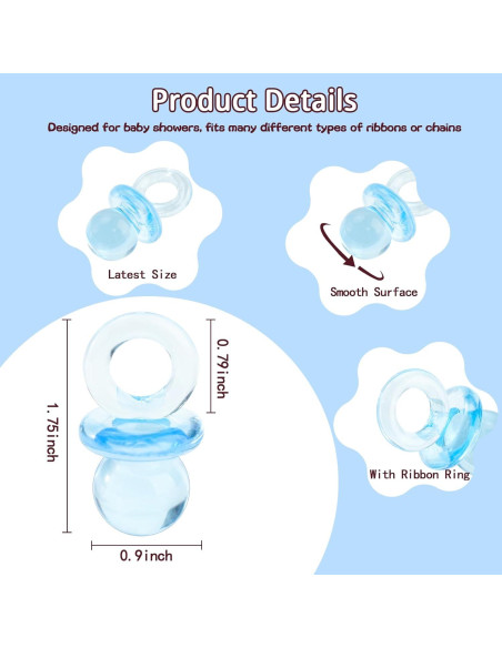 48 Chupetes Acrílicos Azules para Baby Shower - 4.45 cm