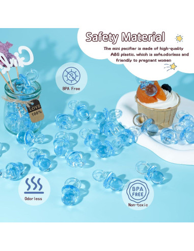 48 Chupetes Acrílicos Azules para Baby Shower - 4.45 cm