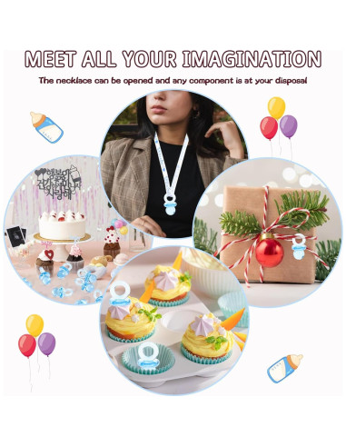 48 Chupetes Acrílicos Azules para Baby Shower - 4.45 cm