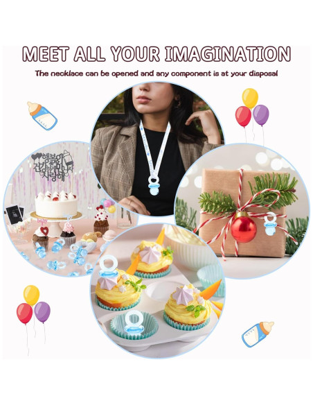 48 Chupetes Acrílicos Azules para Baby Shower - 4.45 cm