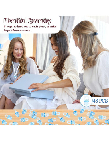 48 Chupetes Acrílicos Azules para Baby Shower - 4.45 cm