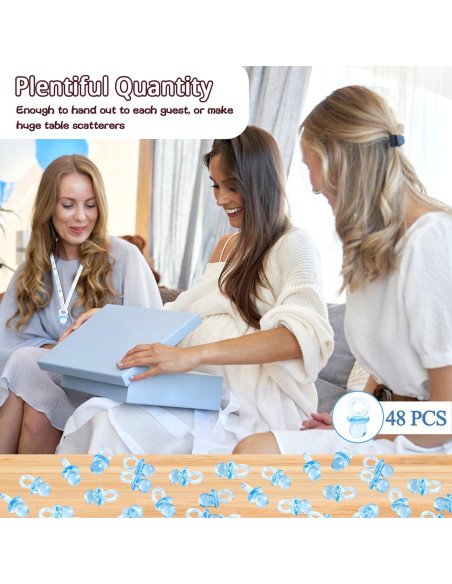 48 Chupetes Acrílicos Azules para Baby Shower - 4.45 cm