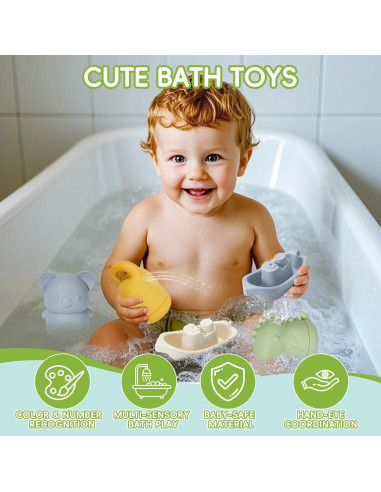 Juguetes de Baño 9PCS AMCHSURI Silicona y Plástico para Bebés