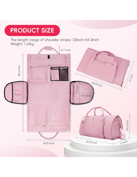 Bolsa de Traje y Fin de Semana Modoker Rosa 2-en-1 1.82kg