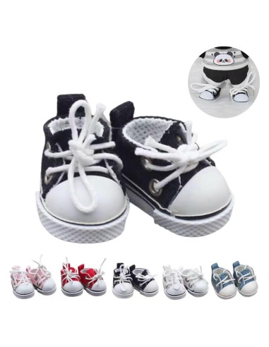 Mini zapatos de muñeca Labubu - Lienzo negro, 8.9x5.1cm