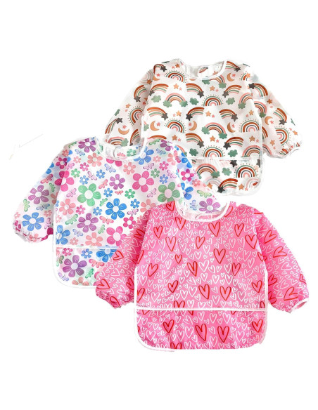 Baberos de Manga Larga PandaEar 3 Pack para Bebés 6-36 Meses