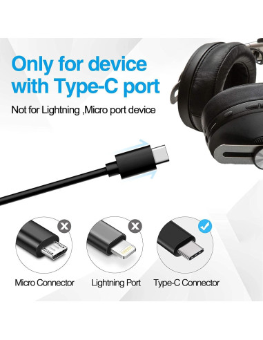 Cable de Carga Rápida USB C Aiivioll 0.5m para Sennheiser