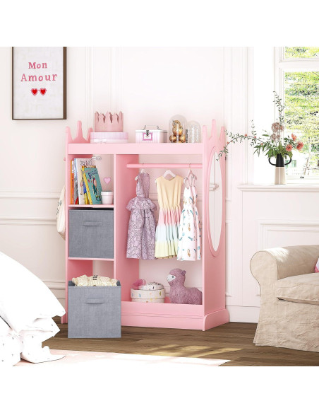 Armario Infantil UTEX Rosa con Espejo y Almacenamiento 85x40x113 cm