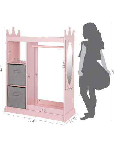 Armario Infantil UTEX Rosa con Espejo y Almacenamiento 85x40x113 cm