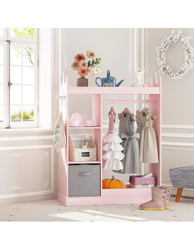 Armario Infantil UTEX Rosa con Espejo y Almacenamiento 85x40x113 cm