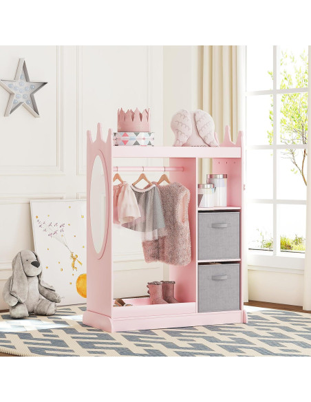 Armario Infantil UTEX Rosa con Espejo y Almacenamiento 85x40x113 cm