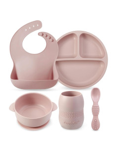 Conjunto de Alimentación Silicona PandaEar 5 Piezas Rosa