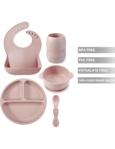 Conjunto de Alimentación Silicona PandaEar 5 Piezas Rosa 2