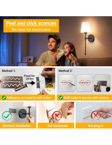 Aplique de Pared Inalámbrico Vimhou 50.8cm 2 Pack Negro