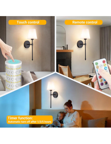 Aplique de Pared Inalámbrico Vimhou 50.8cm 2 Pack Negro