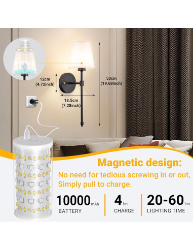 Aplique de Pared Inalámbrico Vimhou 50.8cm 2 Pack Negro