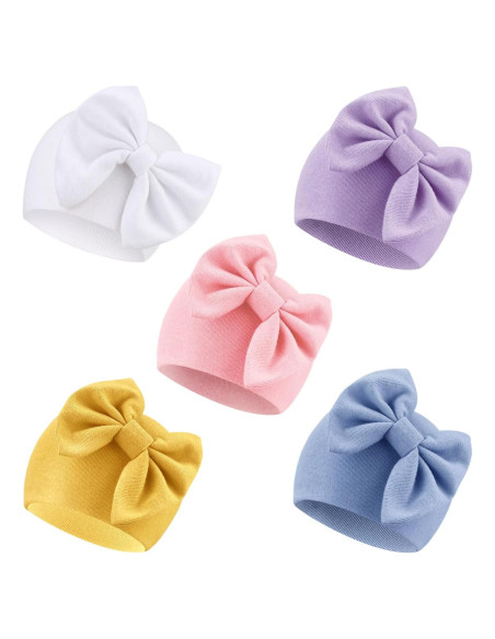 BQUBO Gorro de Algodón para Bebés Niñas con Lazo 0-6 Meses