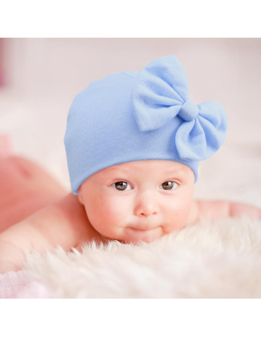 BQUBO Gorro de Algodón para Bebés Niñas con Lazo 0-6 Meses