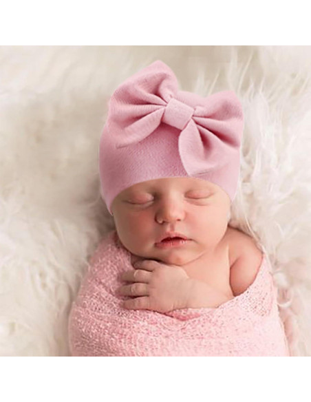 BQUBO Gorro de Algodón para Bebés Niñas con Lazo 0-6 Meses