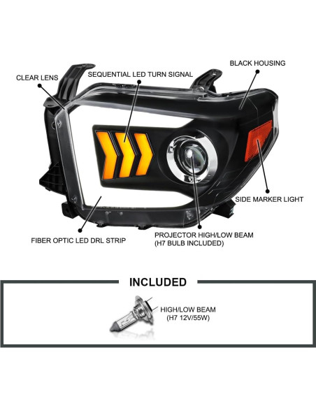 Faros Proyector Negro Spec-D Tuning con LED para Toyota Tundra 2014-2021