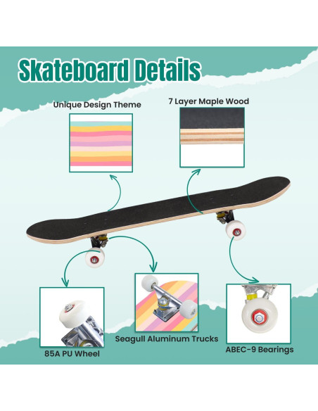 Patineta Completa UHMLTCRBOD 31" x 8" 7 Capas Arce Doble Kick