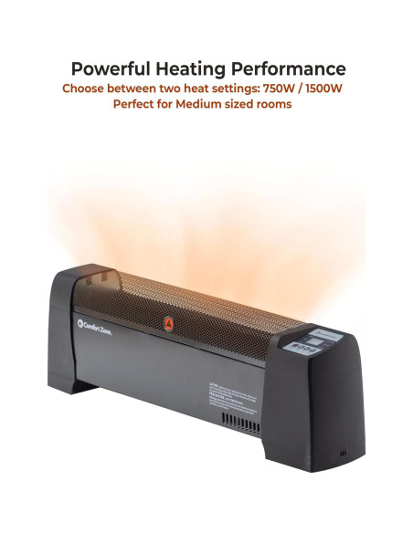 Calefactor de Zócalo Comfort Zone CZ650B 1500W Digital Negro