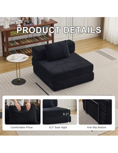 Sofá Cama Plegable ETCZOYE Individual Negro 100x75 cm